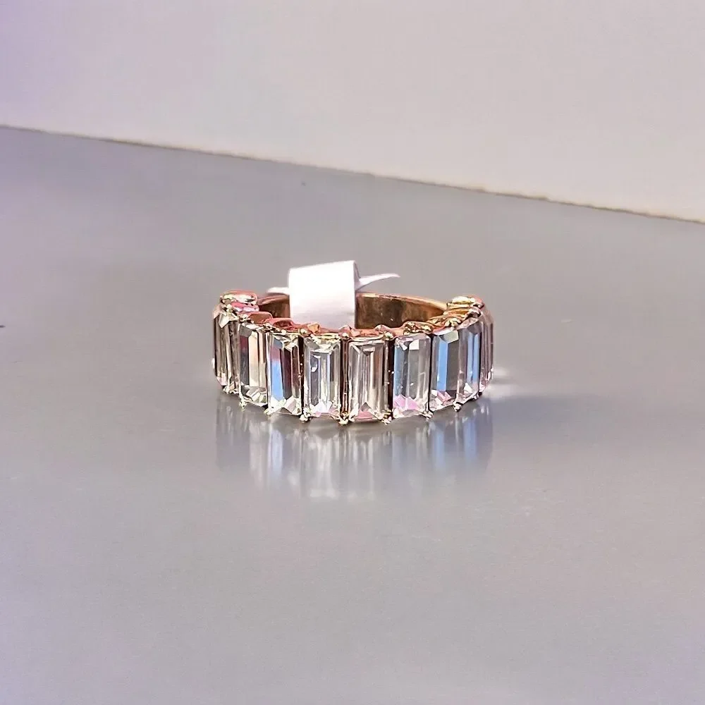 Clear Baguette Rhinestone Gold Tone Ring Size 9.25